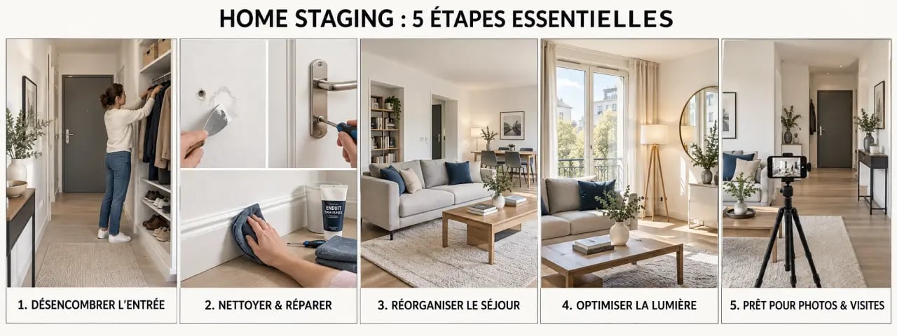 Étapes d’un home staging efficace avant les photos et les visites immobilières