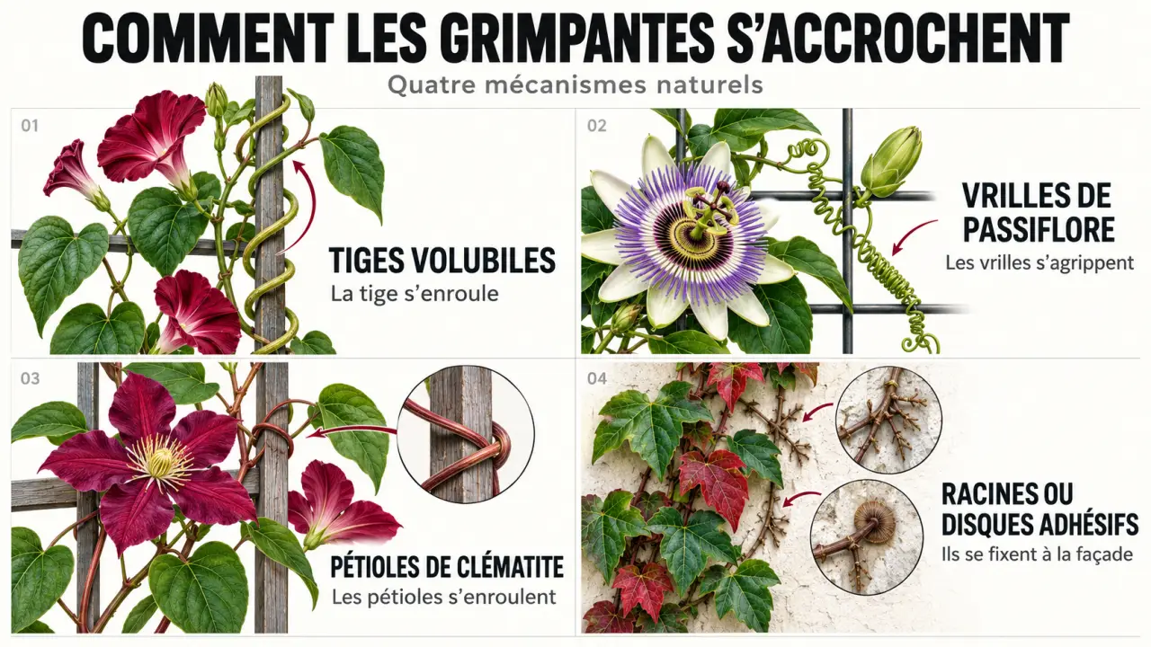 Modes d'accrochage des plantes grimpantes fleuries sur un support