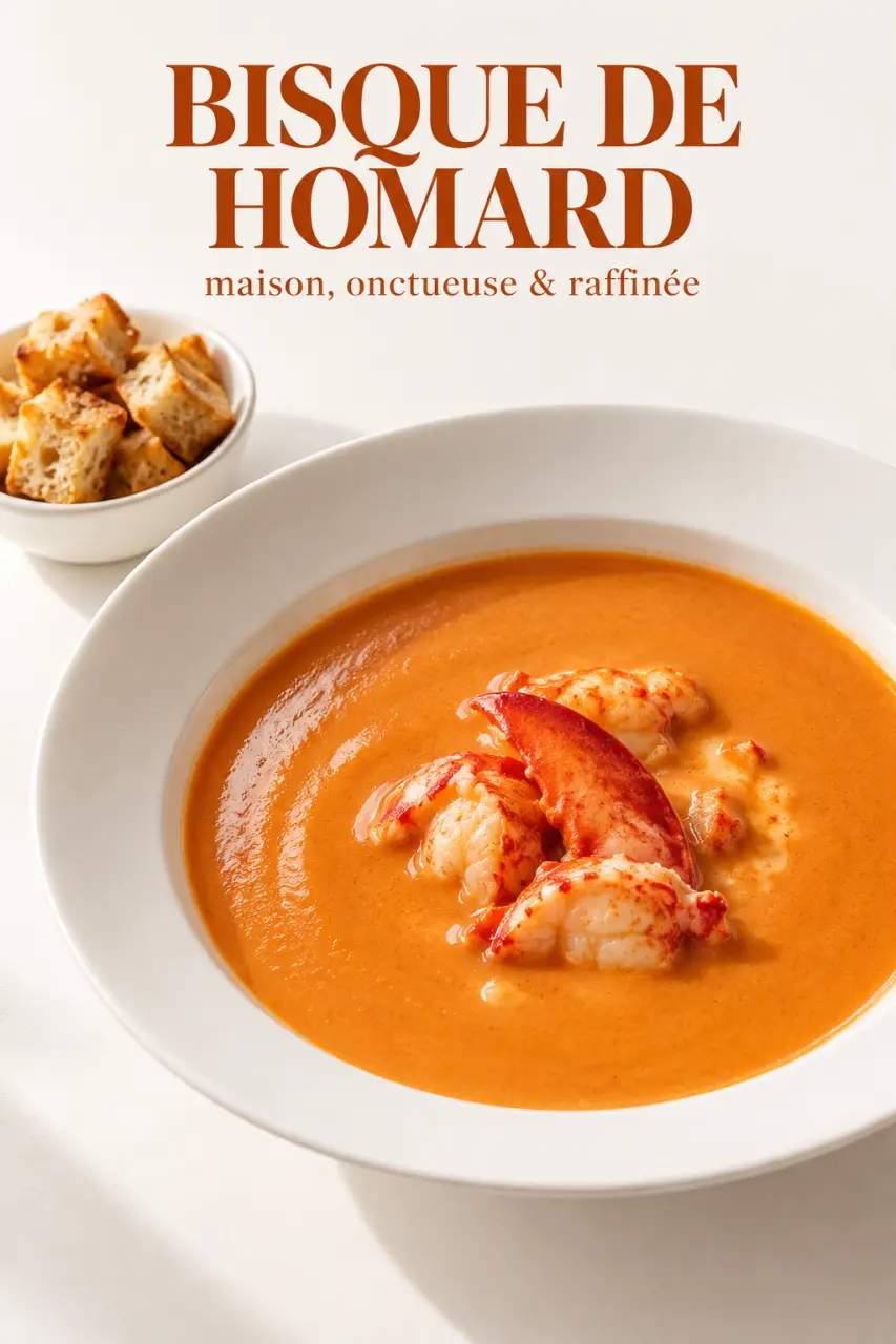 Recettes bisque : bisque de homard maison onctueuse avec chair de homard et croûtons