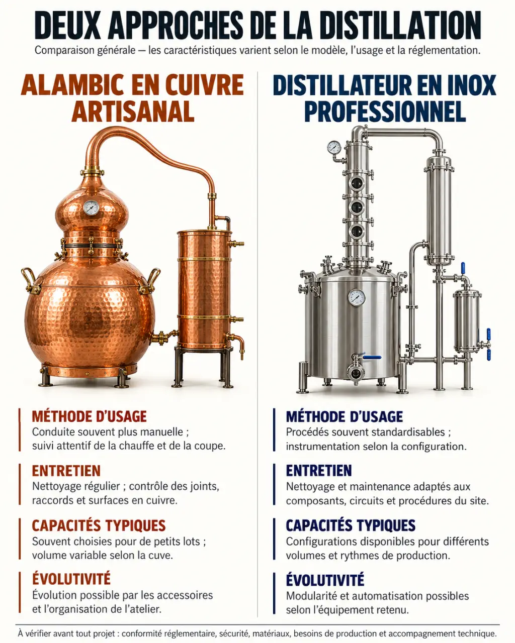 Infographie comparative d’un distillateur d’huiles essentielles en cuivre et en inox