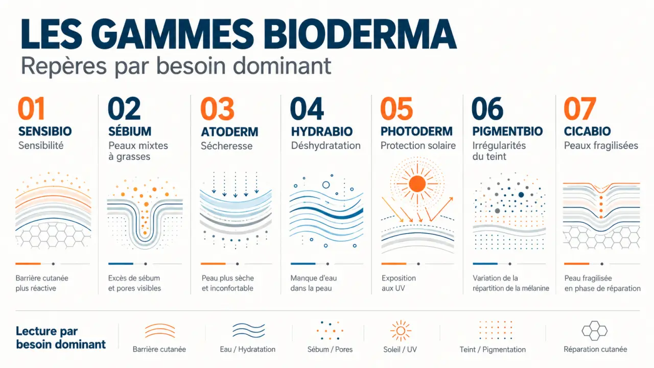 Bioderma avis : synthèse visuelle des gammes selon les besoins et les types de peau