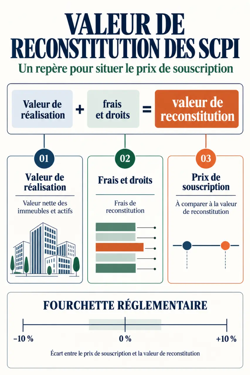 Infographie sur la valeur de reconstitution des SCPI et la comparaison avec le prix de souscription
