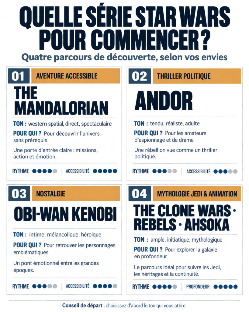 Infographie des séries Star Wars et des principaux parcours de visionnage