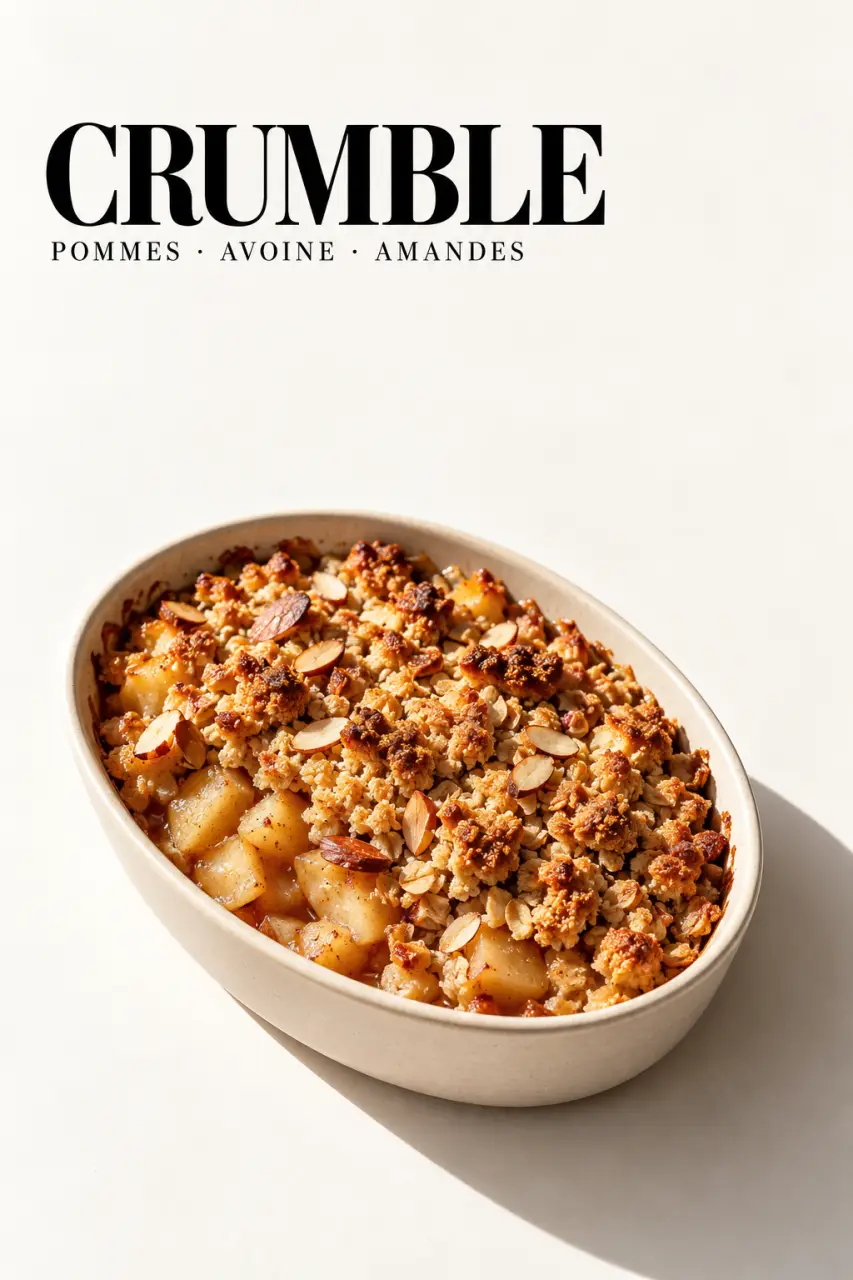 Crumble healthy aux pommes, à l’avoine et aux amandes servi tiède