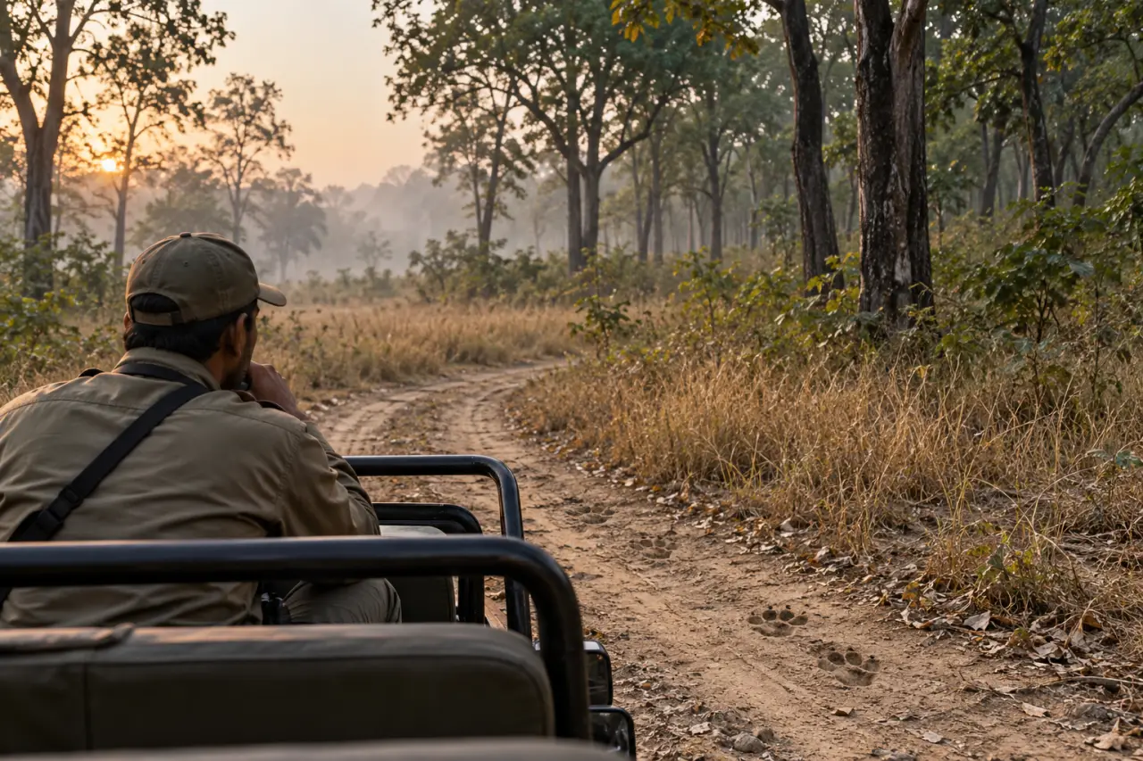 Safari dans le parc national Jim Corbett avec un guide nature à la lisière de la forêt