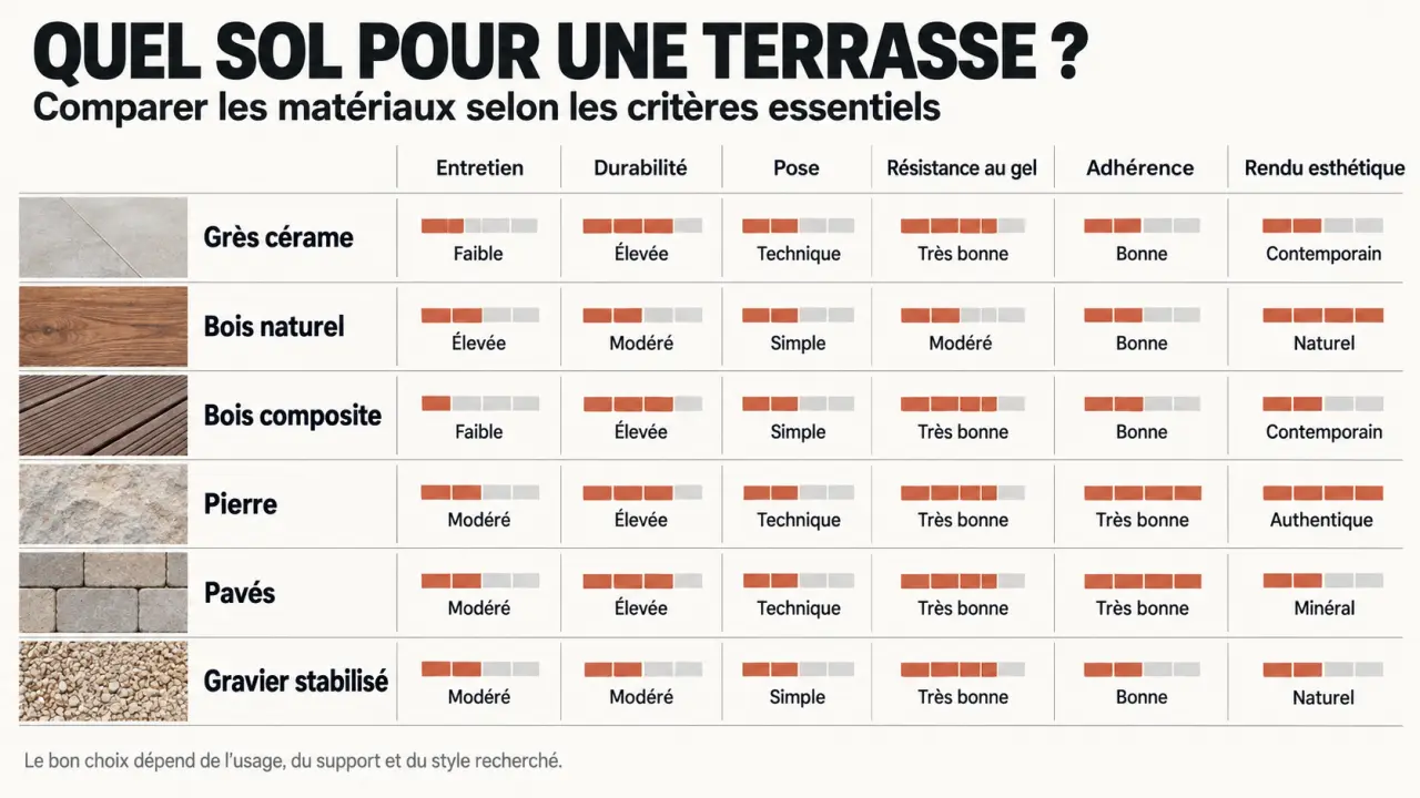 Comparatif des matériaux pour un sol pour terrasse extérieure